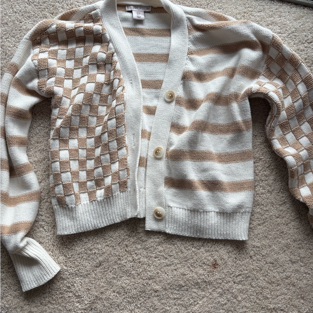 Stylish Cream and Tan Women's cropped Sweater